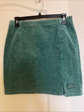 Divided Green Corduroy Mini Skirt